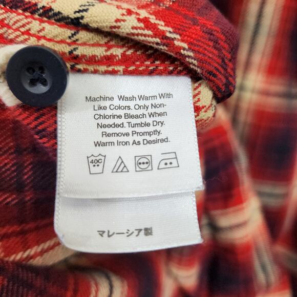 Eddie Bauer red, black & cream medium weight plaid flannel shirt mens size large - Picture 7 of 11